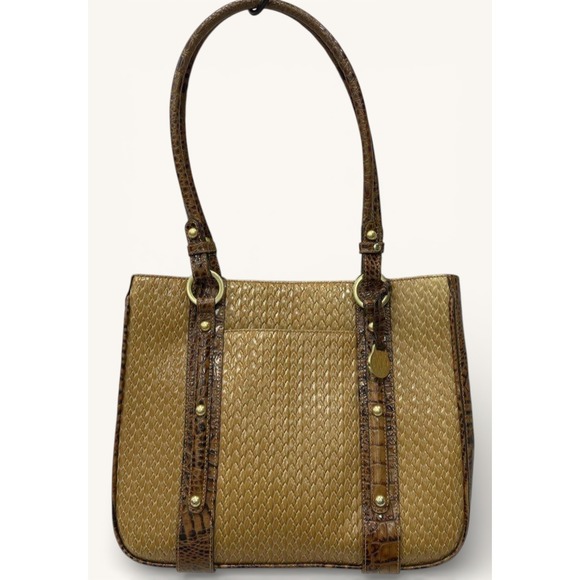 Brahmin Addie Tisbury Woven Leather Shoulder Bag Tan Brown Handbag EUC